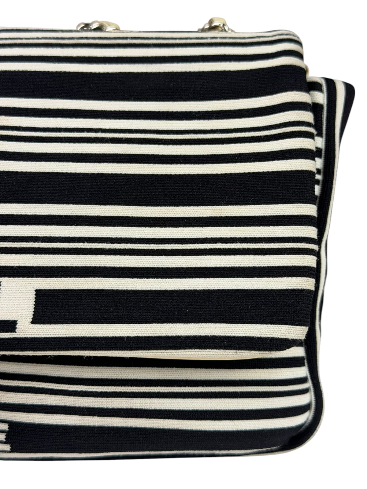 Chanel Black/White Leather Trim/Cloth Venise Biarritz Flap Bag 2019