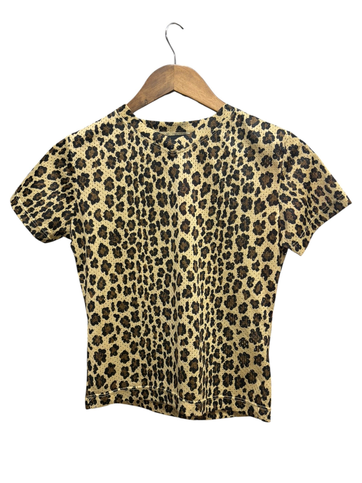 Fendi Black/Beige Leopard Print Short Sleeve Top