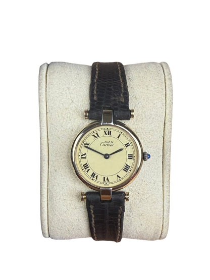 Cartier Must De Vendome Vermeil Cream Roman Dial Brown Strap