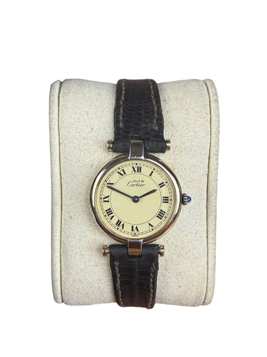 Cartier Must De Vendome Vermeil Cream Roman Dial Brown Strap