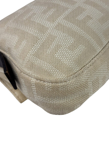 Fendi Vintage FF Ivory Canvas Baguette Shoulder Bag