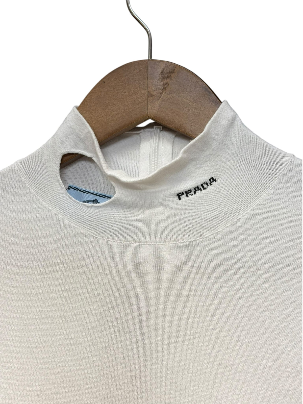 Prada White Cutout Mock Neck Long Sleeve Top