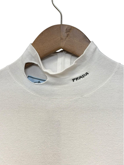 Prada White Cutout Mock Neck Long Sleeve Top