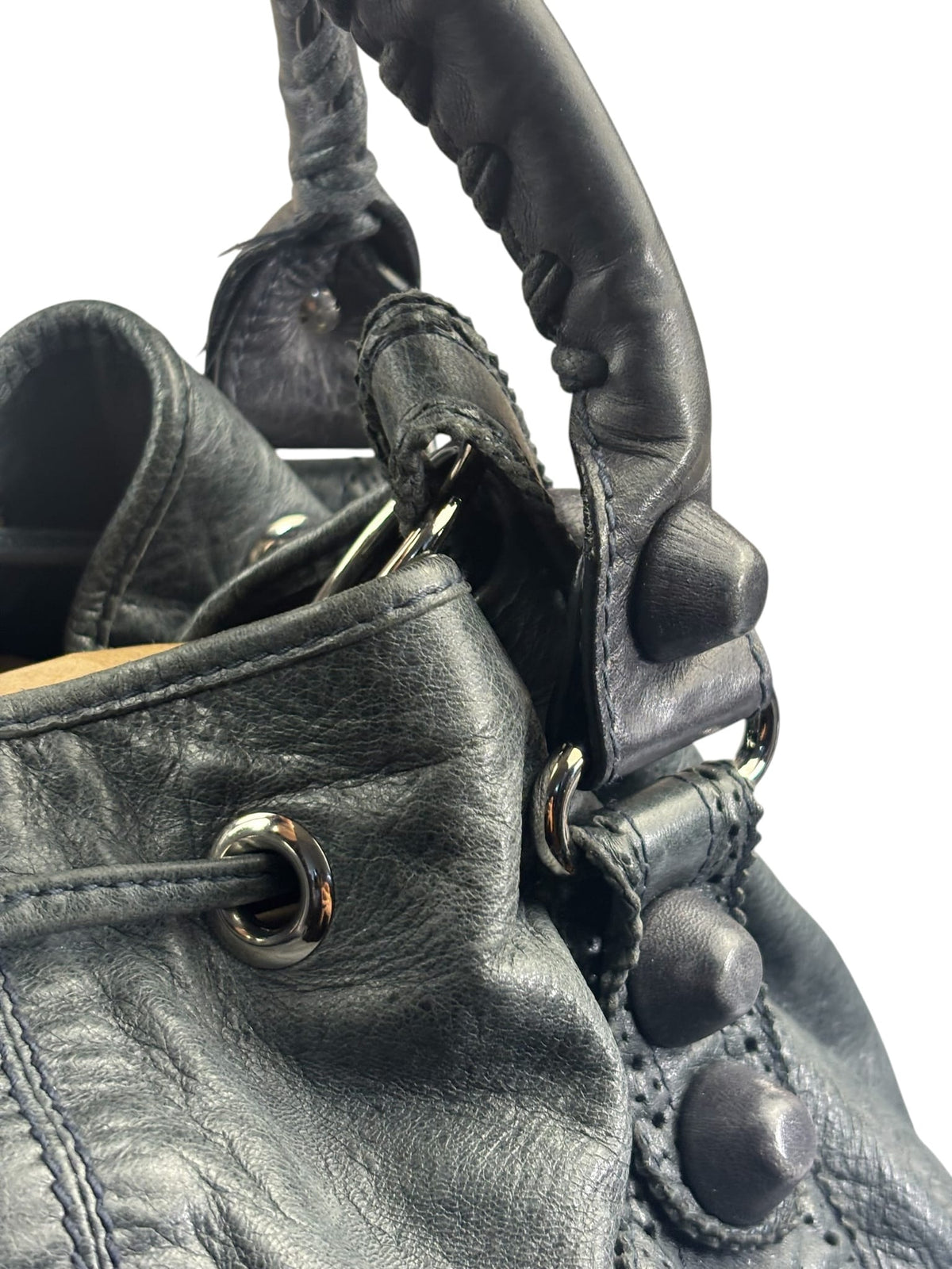 Balenciaga Grey Lambskin Giant Brogues Pompom Two-Way Bag