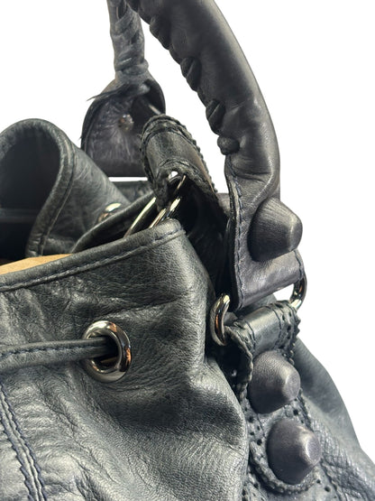 Balenciaga Grey Lambskin Giant Brogues Pompom Two-Way Bag