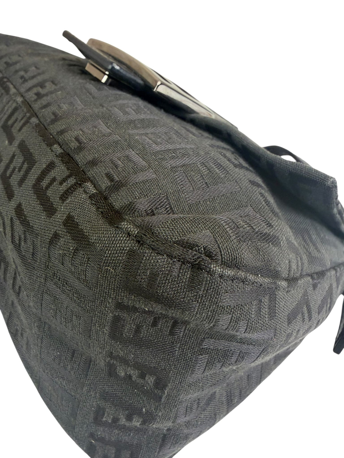 Fendi Black Leather Trim Zucca Baguette