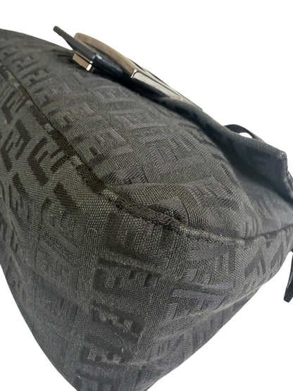 Fendi Black Leather Trim Zucca Baguette