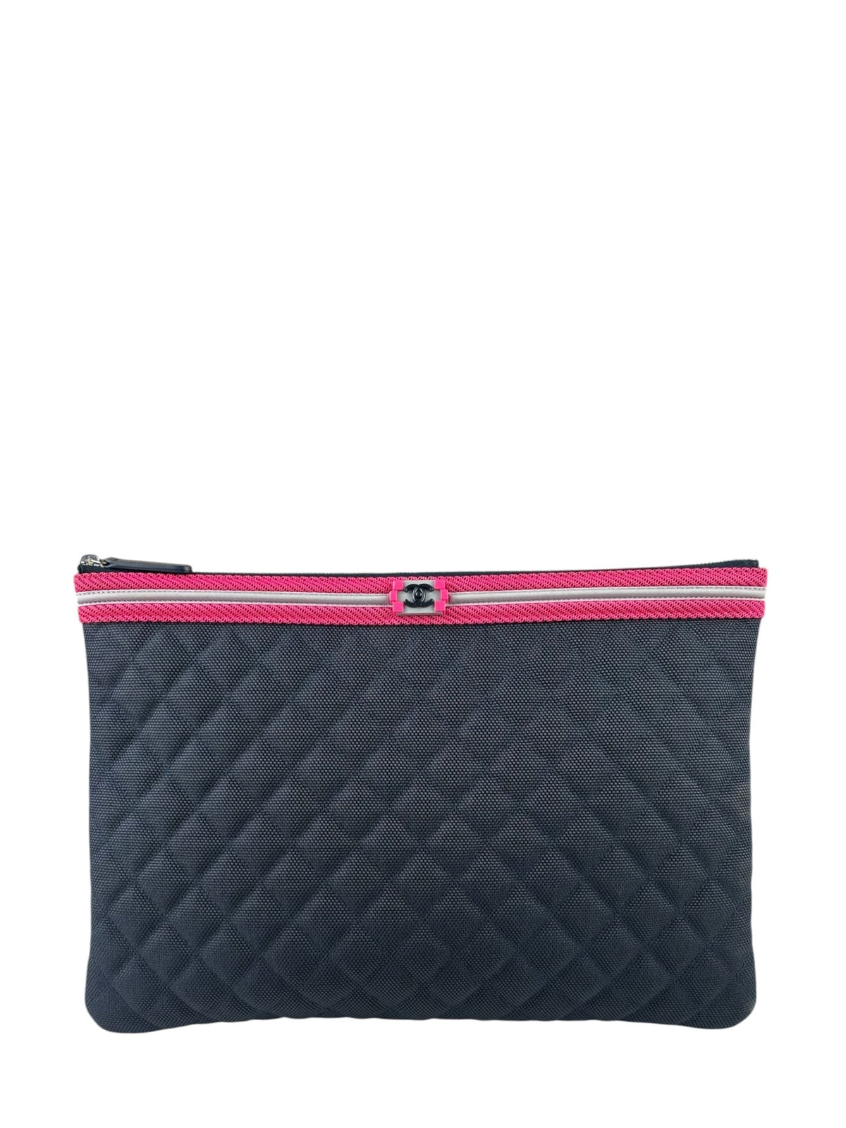 Chanel Navy Quilted Fluo Boy Medium O-Case Clutch