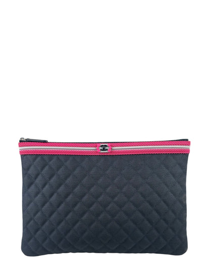 Chanel Navy Quilted Fluo Boy Medium O-Case Clutch