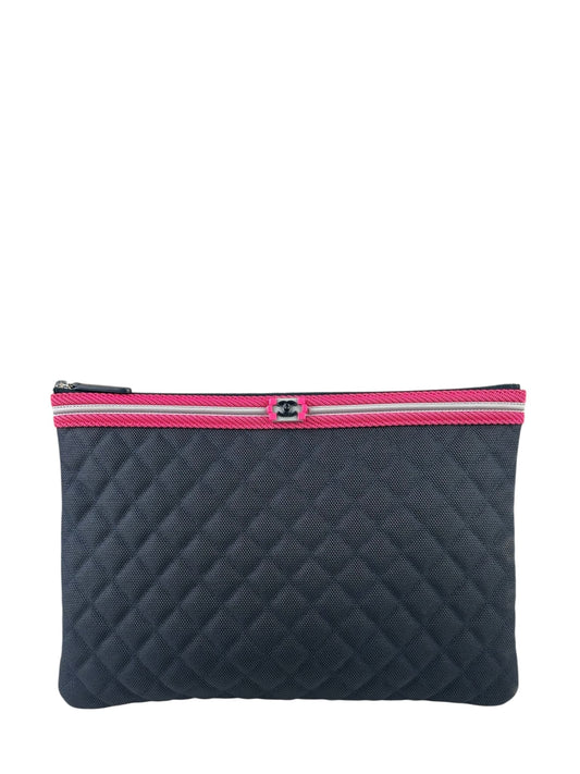 Chanel Navy Quilted Fluo Boy Medium O-Case Clutch
