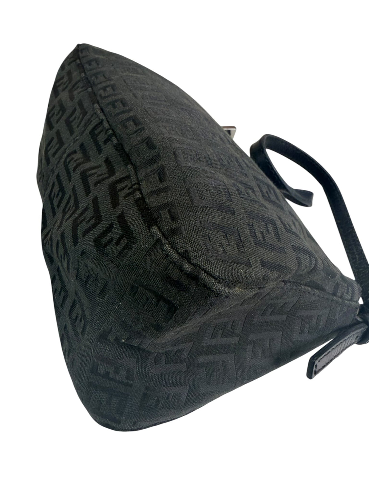 Fendi Black Leather Trim Zucca Baguette