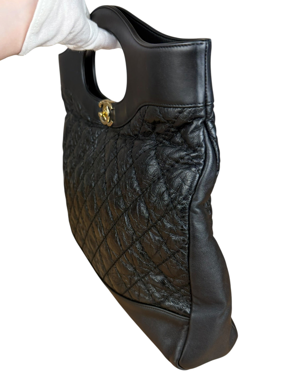 Chanel 31 Black Leather Quilted Shopping Clutch Shoulder Bag 2018