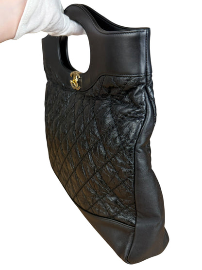 Chanel 31 Black Leather Quilted Shopping Clutch Shoulder Bag 2018