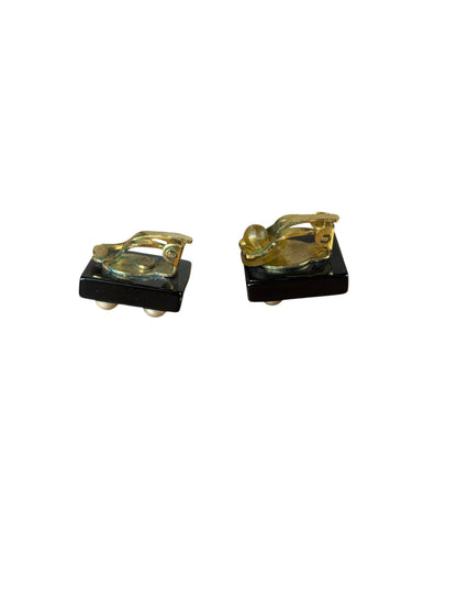 Chanel Black Resin FauxPearl Clip-On Earings
