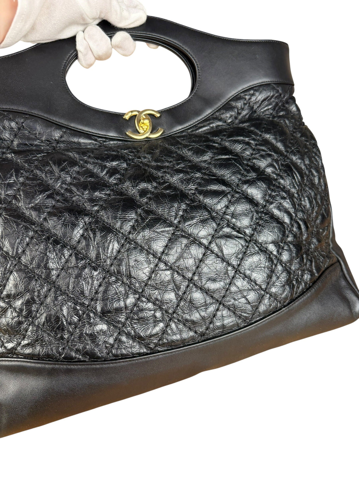 Chanel 31 Black Leather Quilted Shopping Clutch Shoulder Bag 2018