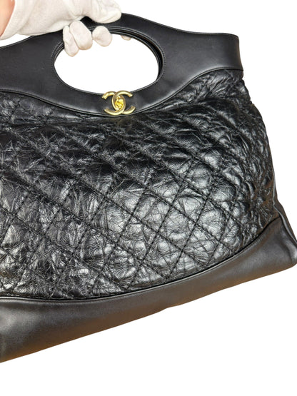 Chanel 31 Black Leather Quilted Shopping Clutch Shoulder Bag 2018