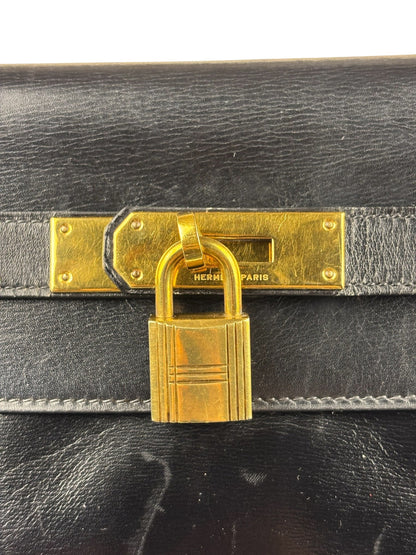 Hermes Black Box Leather Kelly 32 Handbag 1979