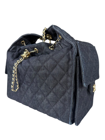 Chanel Navy Quilted Denim/Leather Trim 25 Hobo Bag 2021