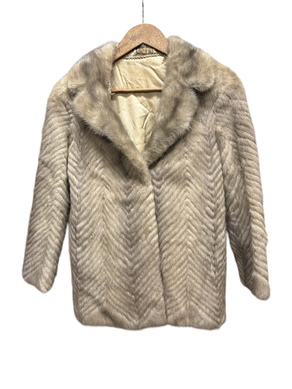 Vintage Light Grey Chevron Patterned Mink Coat