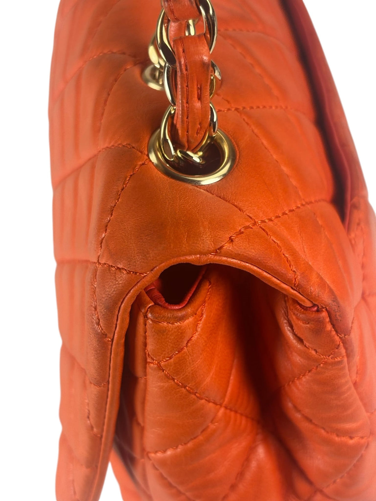 Chanel Orange Quilted Lambskin Flap Bag 2008