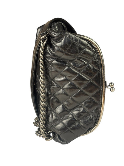 Chanel Black Quilted Lambskin Tabatiere Fold-Over Shoulder Bag 2014