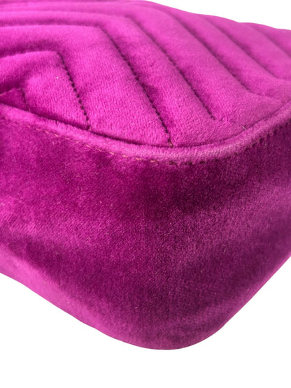 Gucci Magenta Velvet Marmont Matelasse Shoulder Bag