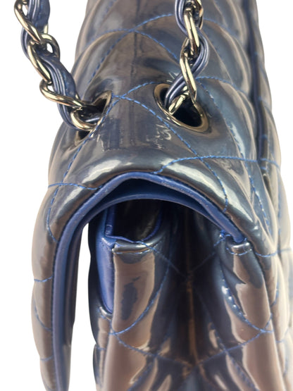 Chanel Perl Glossy Blue Quilted Patent Leather Double Flap Bag 2012