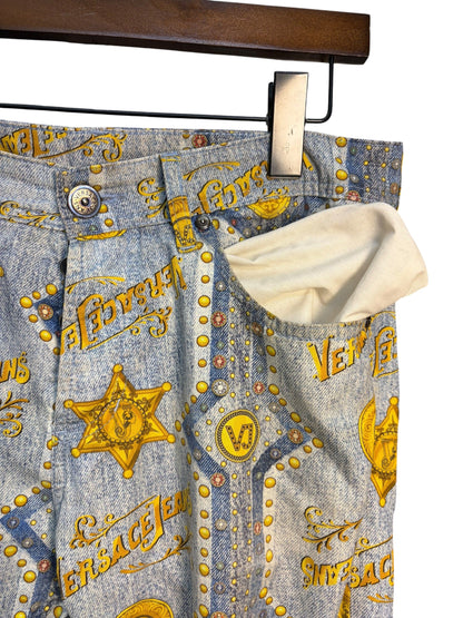 Versace Blue Logo Print Denim Jeans