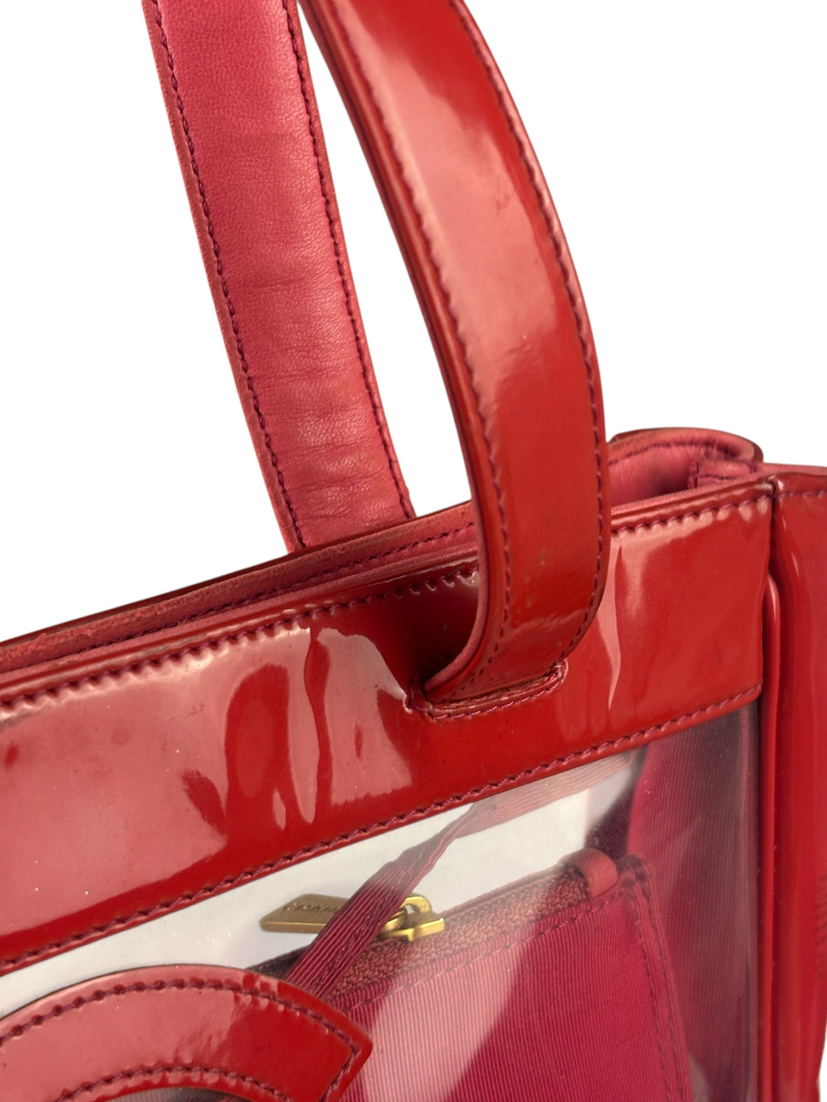 Chanel Red Triple C PVC Tote Bag w/ Pouch 2004