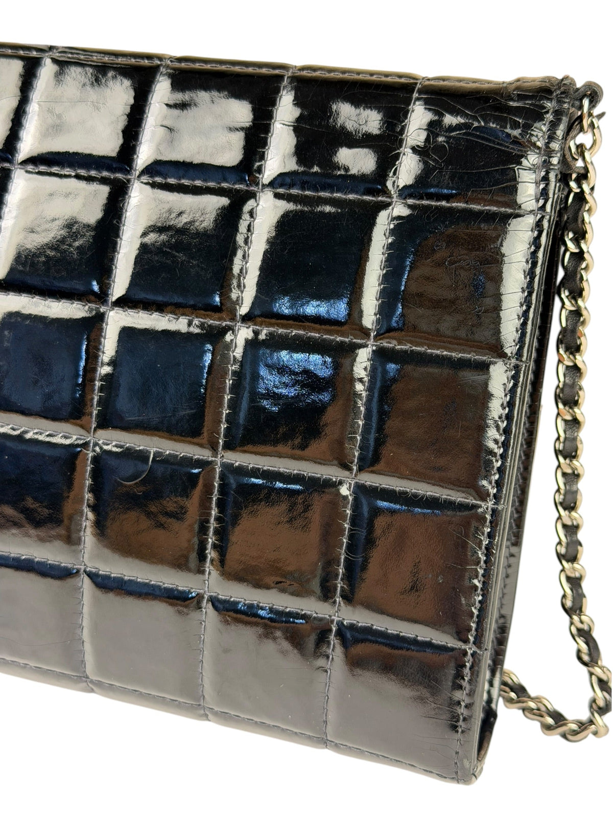 Chanel Black Patent Leather Chocolate Bar Flap Bag 2000