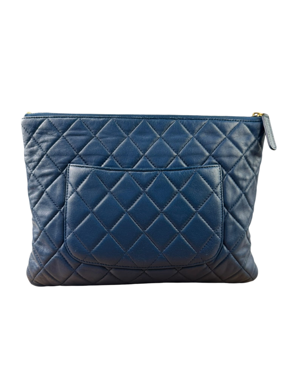 Chanel Blue Quilted Leather O-Case Zipped Pouch 2017