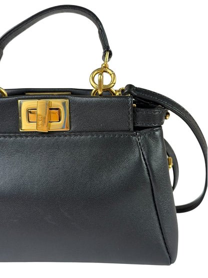 Fendi Black Leather Nano Peekaboo Two-Way Bag