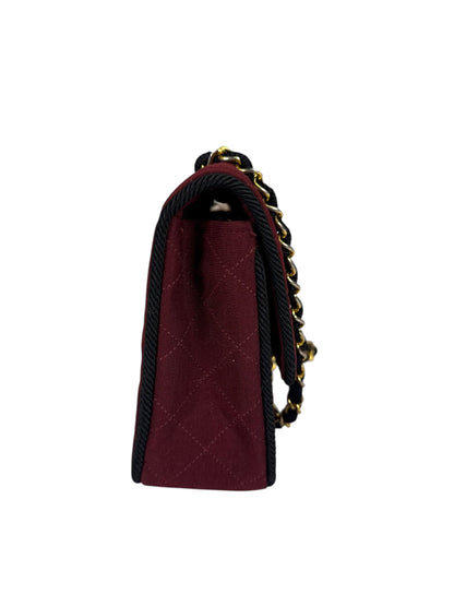 Chanel Vintage Burgundy Cotton Pairs-Seoul Pagoda Flap Bag