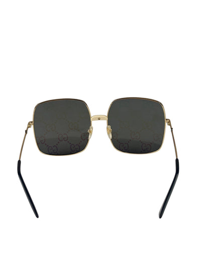 Gucci GG0414S Square Metal Frame Mirrored Lenses Sunglasses