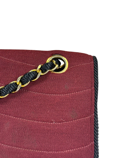 Chanel Vintage Burgundy Cotton Pairs-Seoul Pagoda Flap Bag