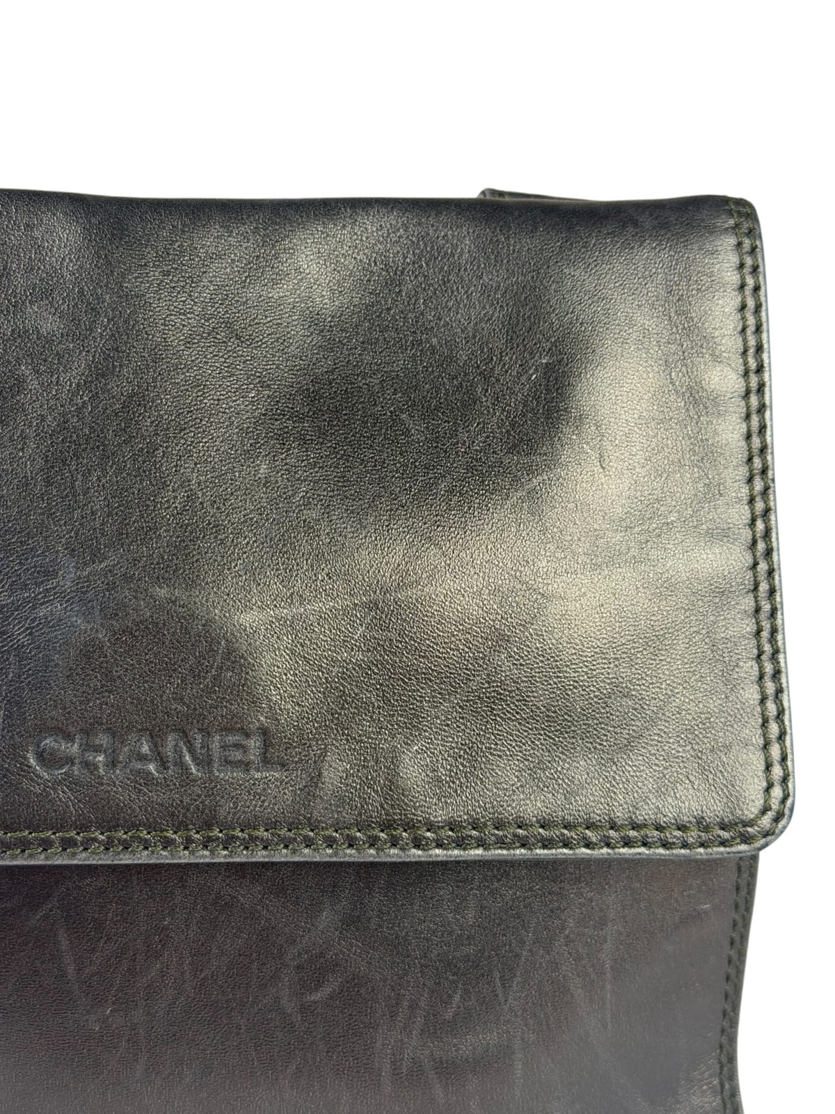Chanel Vintage Metallic Bronze Lambskin Logo Messenger Bag 1997