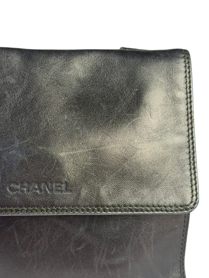 Chanel Vintage Metallic Bronze Lambskin Logo Messenger Bag 1997