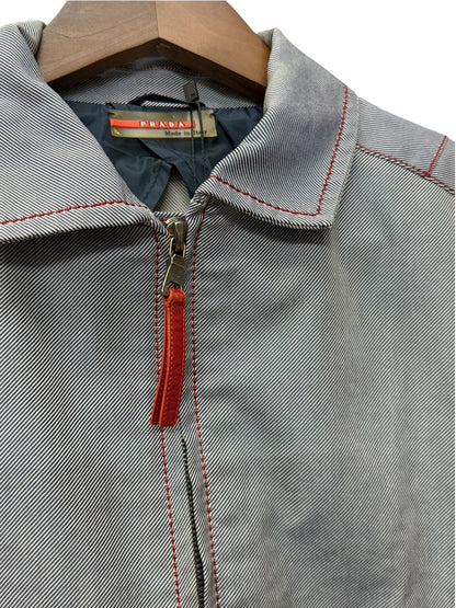 Prada Vintage Blue Striped Canvas Zip Up Collared Jacket