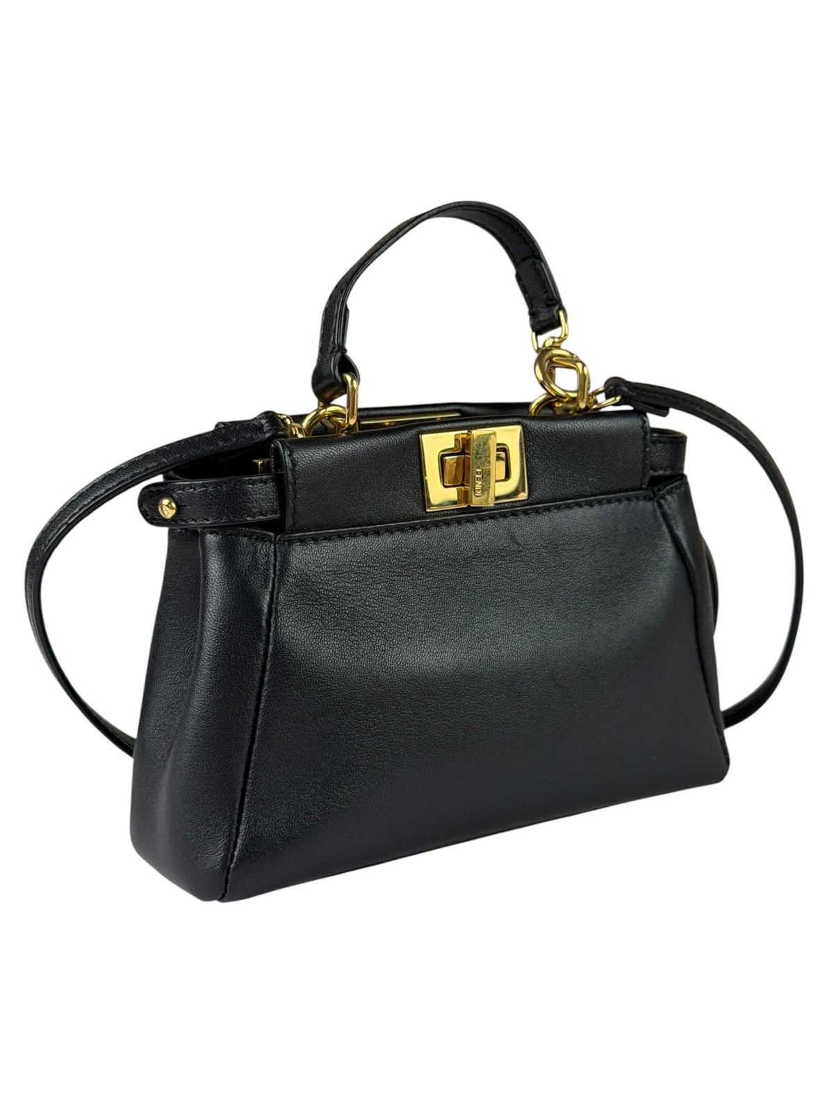 Fendi Black Leather Nano Peekaboo Two-Way Bag