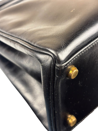 Hermes Black Box Leather Kelly 32 Handbag 1979