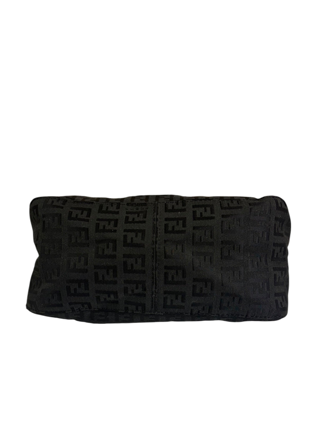 Fendi Black Leather Trim Zucca Baguette