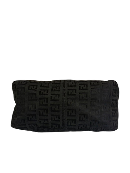 Fendi Black Leather Trim Zucca Baguette
