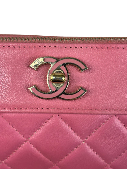 Chanel Pink Quilted Leather Zip Wallet on Chain Bag 2018