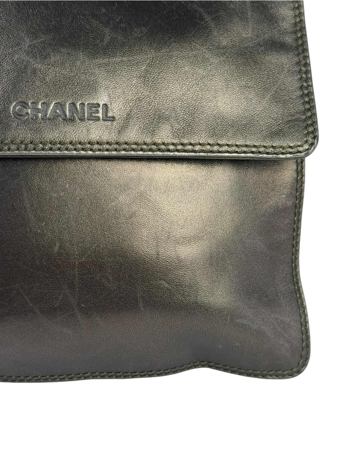 Chanel Vintage Metallic Bronze Lambskin Logo Messenger Bag 1997
