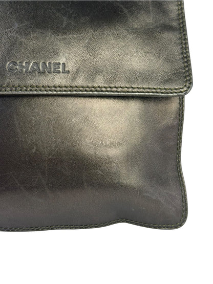 Chanel Vintage Metallic Bronze Lambskin Logo Messenger Bag 1997