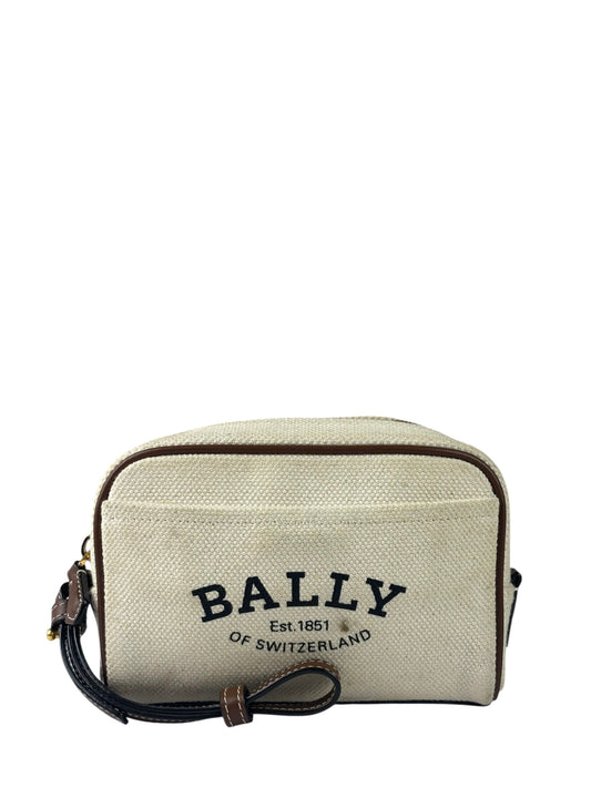 Bally Beige Canvas Brown Leather Trim Mini Zip Pouch