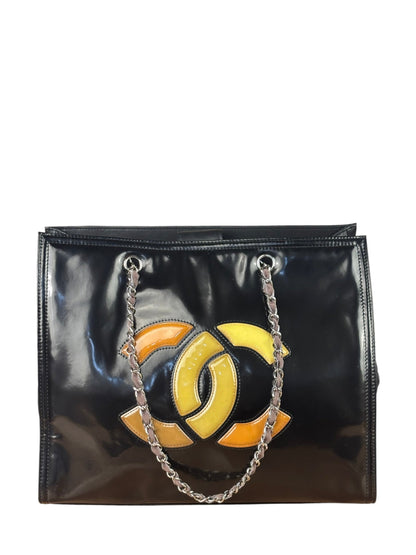 Chanel Black Patent Leather Quilted Lipstick Tote 2011