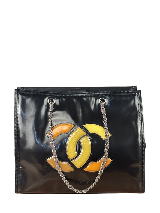 Chanel Black Patent Leather Quilted Lipstick Tote 2011