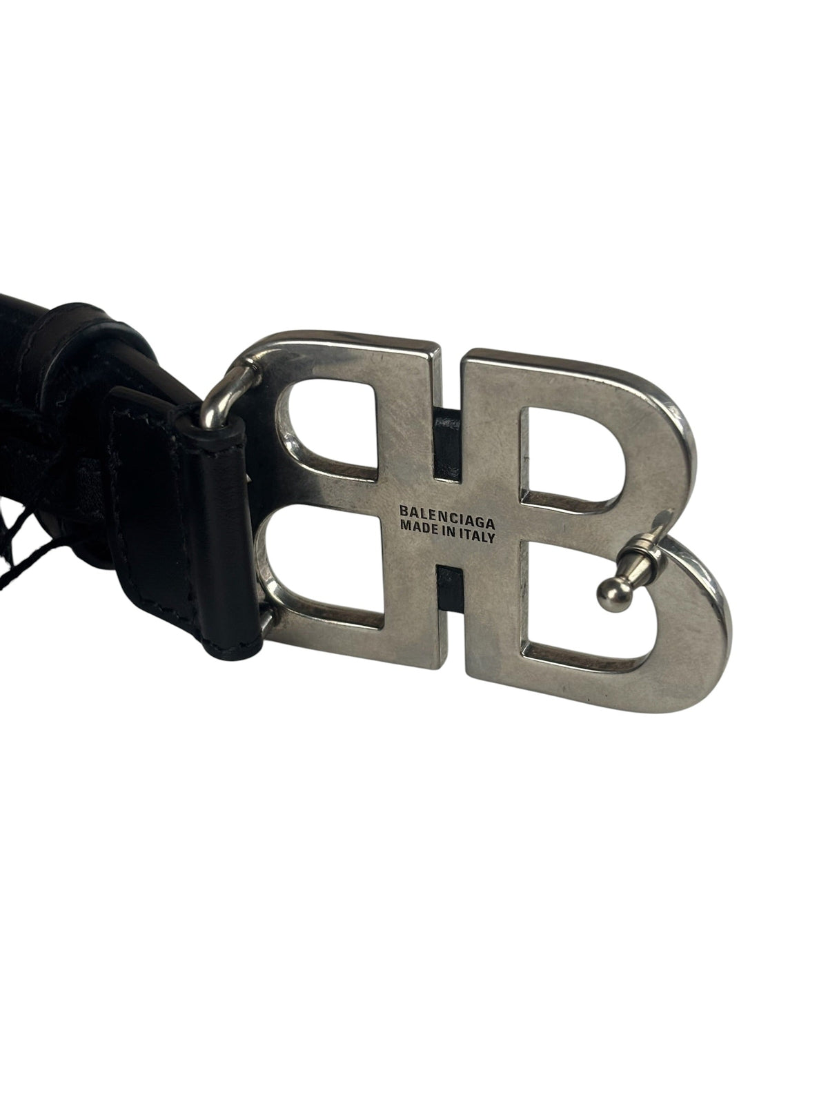Balenciaga Black Leather BB Buckle Belt