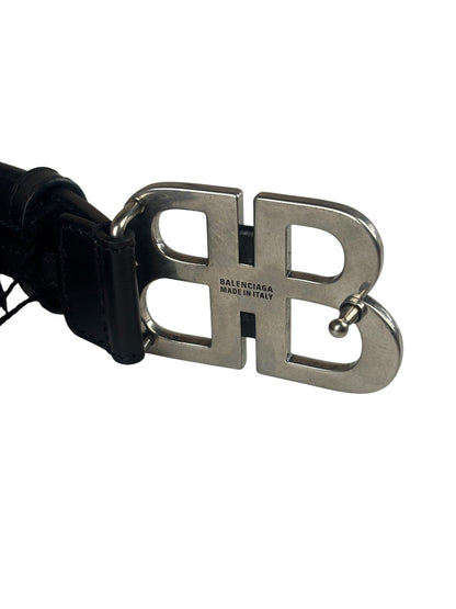 Balenciaga Black Leather BB Buckle Belt